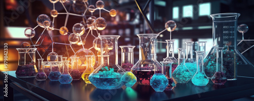 Obraz na płótnie laboratory chemical glasses research and development, science and chemistry concept w salonie