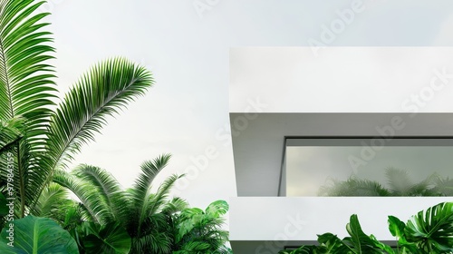 A sustainable house surrounded by greenery, resting on open palms, representing the future of eco-conscious construction and home design. photo