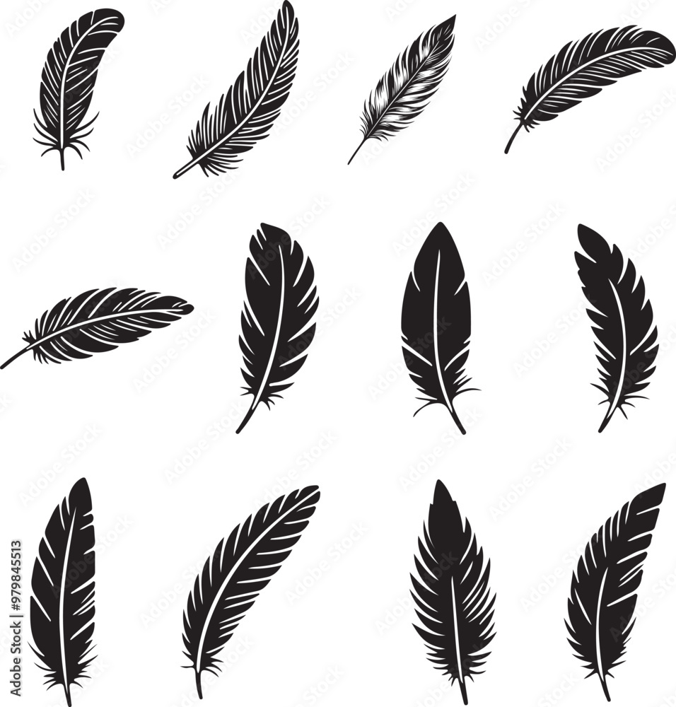 feather icon collection silhouette design vector art illustration feather icon collection silhouette design vector art illustration