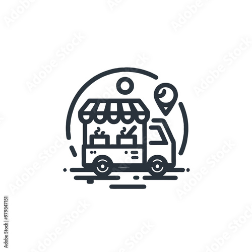 Illustration of a food truck with a lively atmosphere, representing the excitement of food culture in a modern vector style.