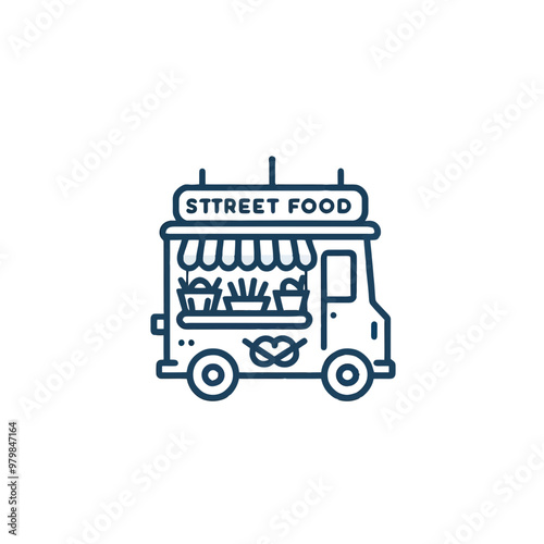 Illustration of a food truck serving street food, representing culinary creativity and vibrancy in a modern style.