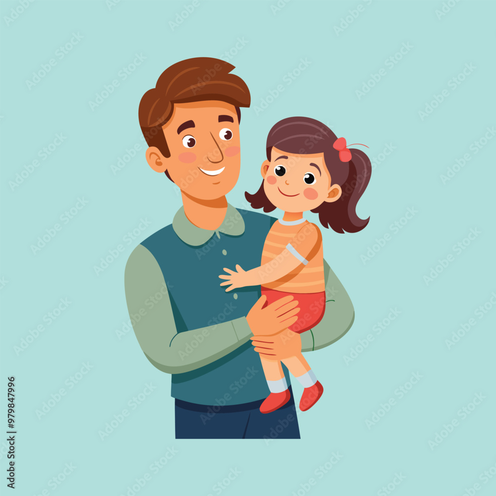 Father and Daughter Illustration, Father Holding Daughter on Lap, Caress Love Take Care. Happy Father's Day. Father and Daughter Illustration, Father Holding Daughter on Lap, Caress Love Take Care. Happy Father's Day.