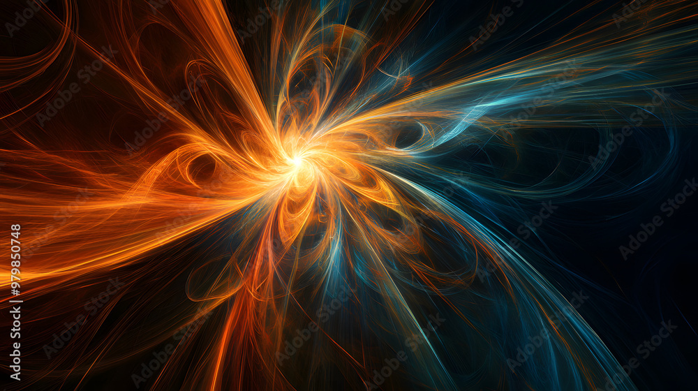 An abstract energy field with glowing lines radiating from a central point, symbolizing power or creativity An abstract energy field with glowing lines radiating from a central point, symbolizing power or creativity