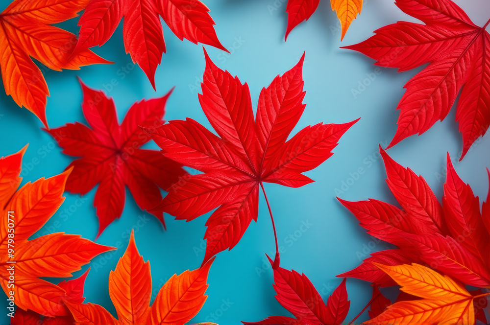 Herbstliche Laubblätter auf blauem Hintergrund
Herbstliche Laubblätter auf blauem Hintergrund