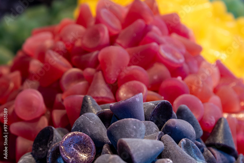 Traditional cuberdon sweets on sale in the Belgian city of Ghent, with newer alternate flavours alongside photo