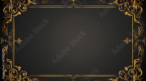 Elegant Gold Ornate Frame on a Black Background for Invitations and Certificates