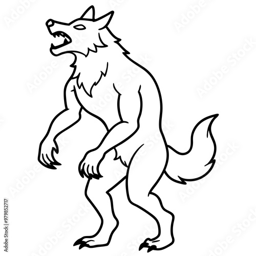 Vector Art Howling Werewolf on Hind Legs with Sharp Claws