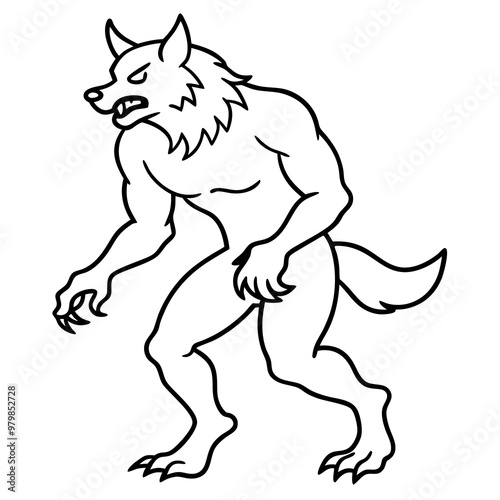 Vector Art Howling Werewolf on Hind Legs with Sharp Claws
