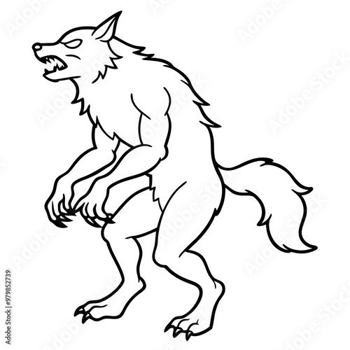 Vector Art Howling Werewolf on Hind Legs with Sharp Claws