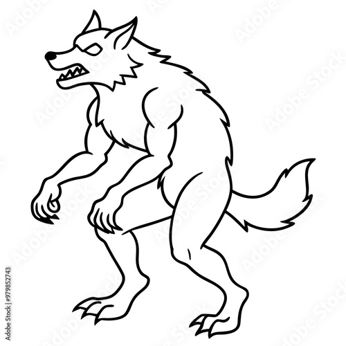 Vector Art Howling Werewolf on Hind Legs with Sharp Claws