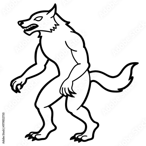Vector Art Howling Werewolf on Hind Legs with Sharp Claws