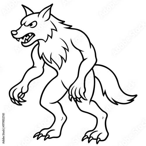 Vector Art Howling Werewolf on Hind Legs with Sharp Claws