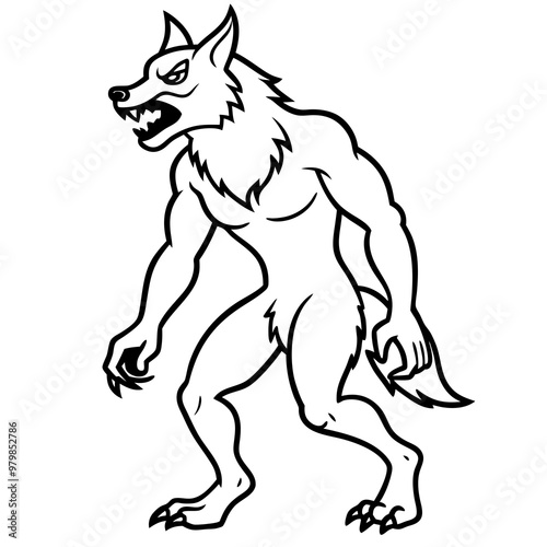 Vector Art Howling Werewolf on Hind Legs with Sharp Claws
