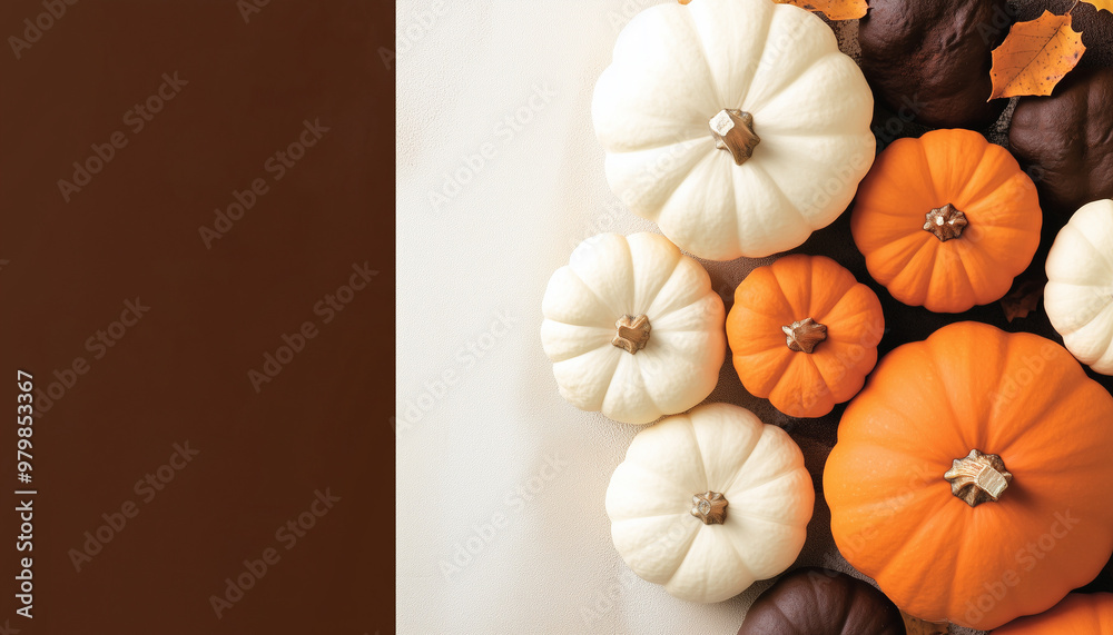 Pumpkins placed on a minimalist background with warm tones of Pumpkin Orange, Creamy White, and Espresso Brown, ideal for clean and simple fall visuals. Pumpkins placed on a minimalist background with warm tones of Pumpkin Orange, Creamy White, and Espresso Brown, ideal for clean and simple fall visuals.