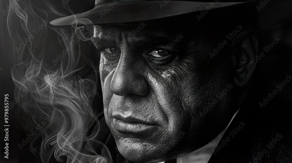 Intense Black and White Portrait of a Man in a Hat Intense Black and White Portrait of a Man in a Hat