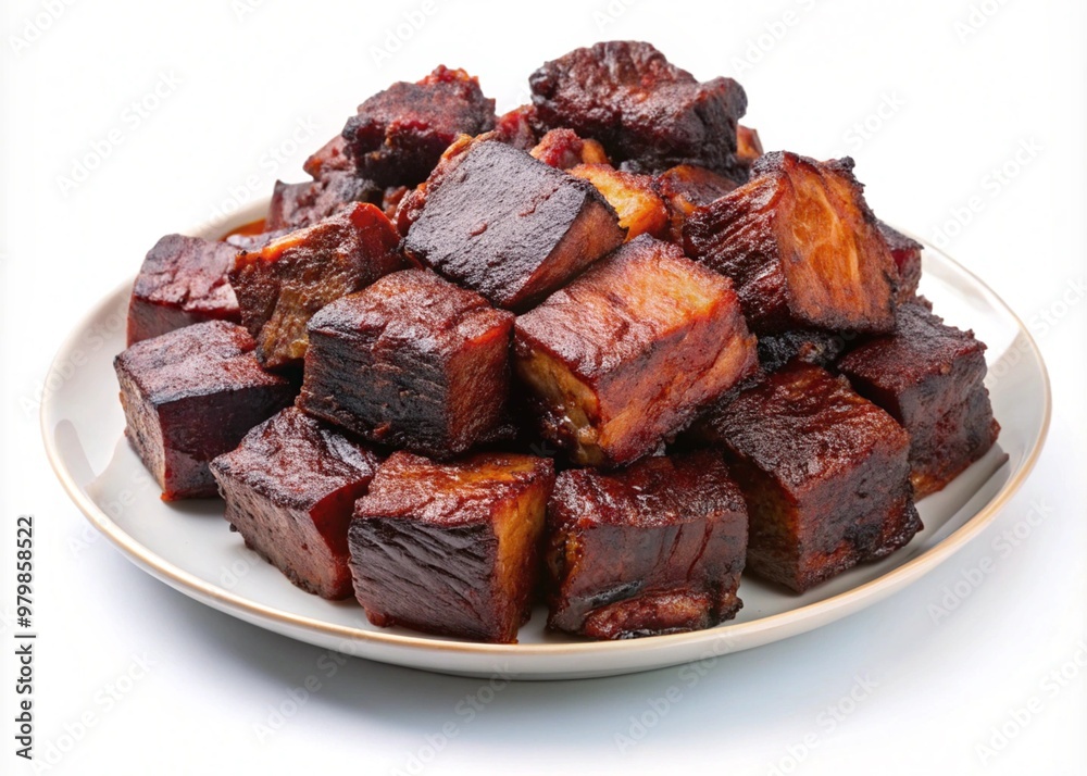 brisket Burnt Ends on a plate isolated on white brisket Burnt Ends on a plate isolated on white