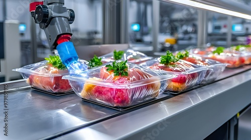 Food Packaging Machine Sealing Plastic Trays with Fresh Produce