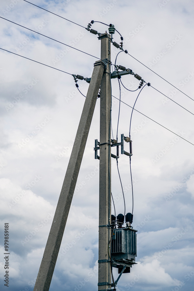 Three phase transformer attached to the power line pole 380 volts Three phase transformer attached to the power line pole 380 volts