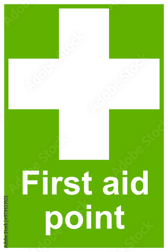 First aid point sign on a wall