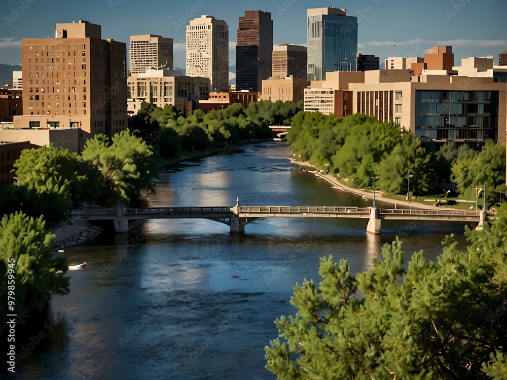 South Platte River winding through downtown Denver's urban scenery. South Platte River winding through downtown Denver's urban scenery.