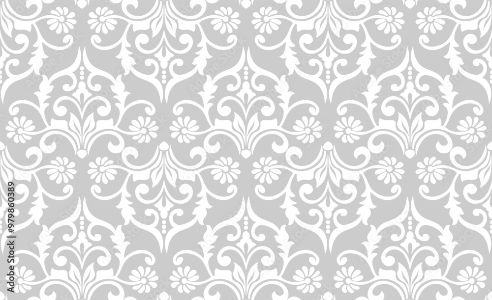Floral geometric seamless pattern. Gray and white ornament. Fabric for ornament, wallpaper, packaging, vector background. Floral geometric seamless pattern. Gray and white ornament. Fabric for ornament, wallpaper, packaging, vector background.