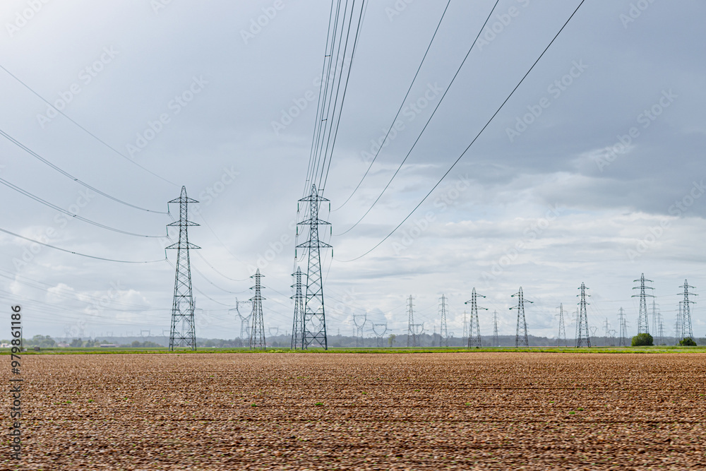 A lot of overhead high power electricity lines - Europe A lot of overhead high power electricity lines - Europe
