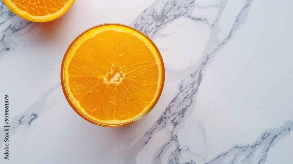 Orange Slice on a White Marble Background Orange Slice on a White Marble Background