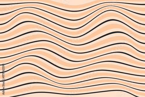 simple abstract lite soft peach black color horizontal wavy distort line pattern abstract lines in a row photo