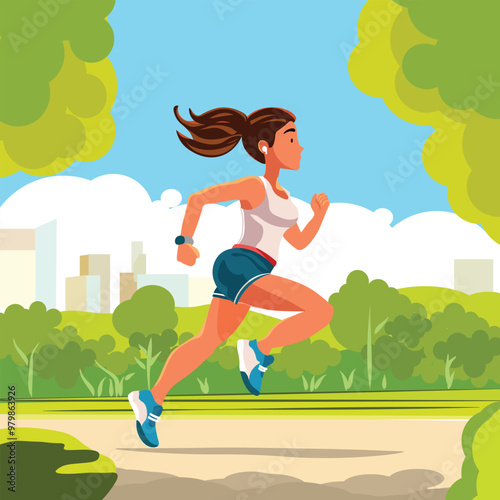 A girl jogging in the park