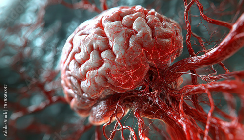 Close up 3D illustration of brain aneurysm showcasing intricate details photo