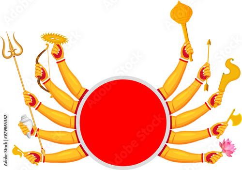 Goddess Durga ten hands in Happy Durga Puja Subh Navratri banner background