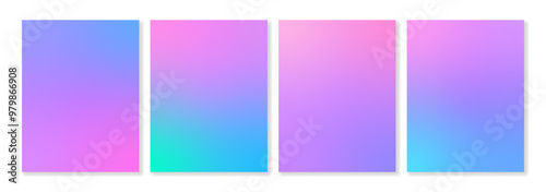Set of 4 trendy gradient backgrounds of pink, blue, cyan and violet colors in soft transitions. For covers, wallpapers, posters, branding, social media and other projects. Vector, for web and print.