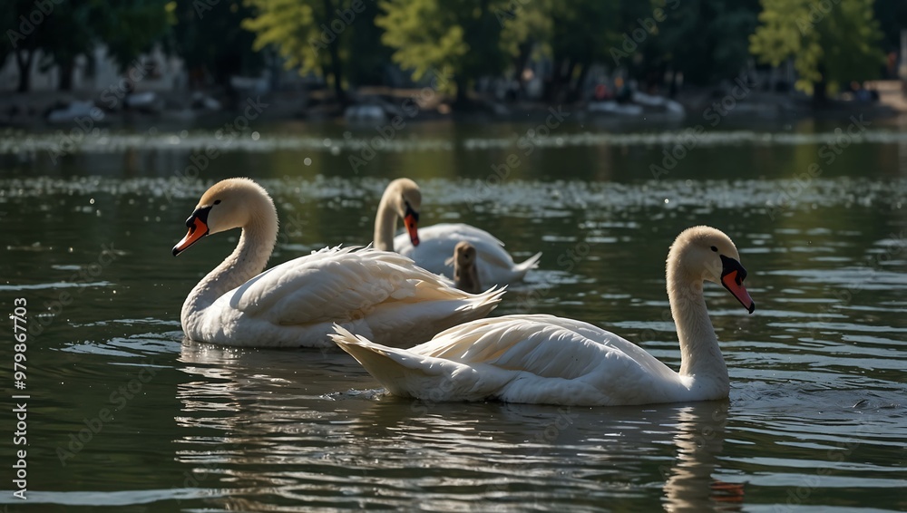 Swans swimming gracefully on the Danube. Swans swimming gracefully on the Danube.