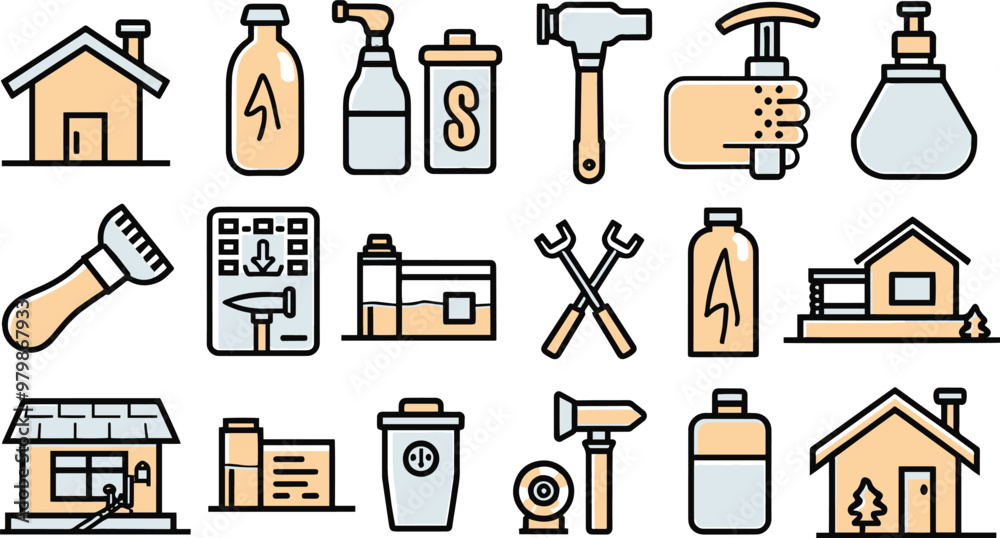 Fototapeta premium Vector simple line art icons set of house