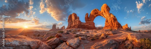 Sunset over the Landscape Arch in Arches National Park