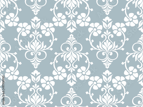 Wallpaper Mural Damask seamless vector background. baroque style pattern. Blue and white floral element. Graphic ornate pattern for wallpaper, fabric, packaging, wrapping. Damask flower ornament. Torontodigital.ca