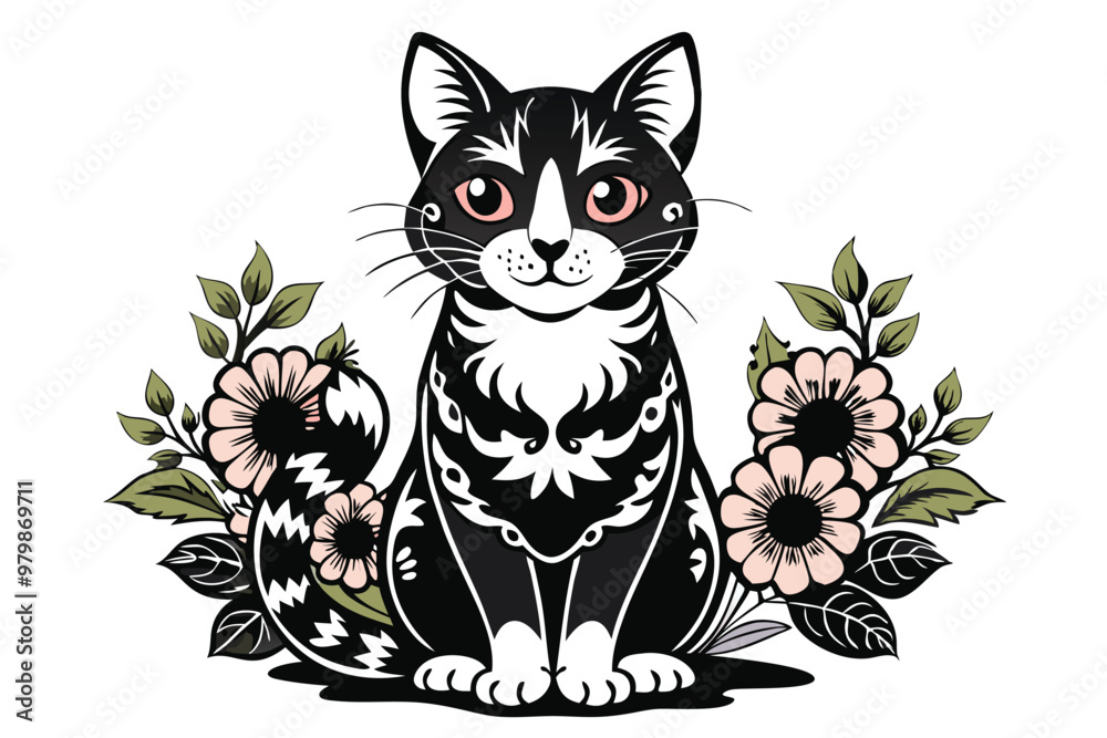 Obraz premium Cat with flowers C.eps