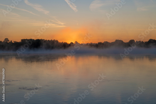 September sunrise on the Oka River. Murom. Vladimir region, Russia