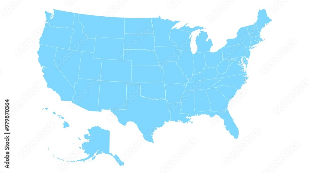 United states map animation. Animation of connecting all USA states into a whole country map with borders states in the background with an alpha channel. Motion design. United states map animation. Animation of connecting all USA states into a whole country map with borders states in the background with an alpha channel. Motion design.