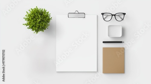 Modern Minimalist Flat Lay of Marketing Collaterals for New Product Launching Soon photo