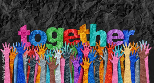 Integrating Different People Together and Diverse citizens concept united and working as a team as a teamwork symbol of community support and cultural awareness collaborative success representing dive photo