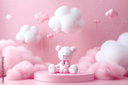 Pink baby kid product display podium platform. Background podium baby cute product, for sale in kids room studio presentation