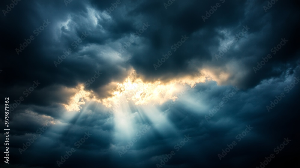 Dramatic Stormy Sky with Sunlight Bursting Through Clouds Dramatic Stormy Sky with Sunlight Bursting Through Clouds