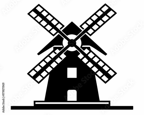 Windmill Flat black silhouette vector