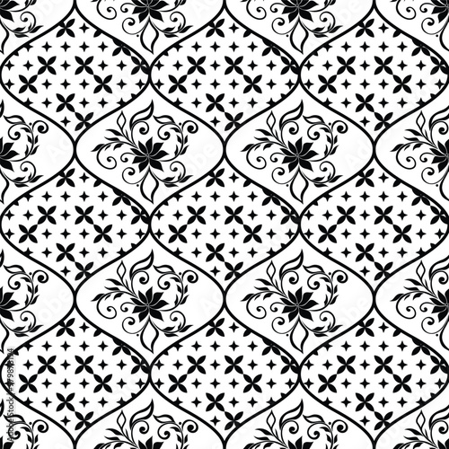 Floral baroque damask seamless pattern. royal wallpaper black and white ornamental vector background.