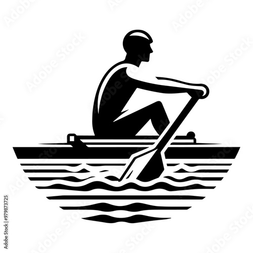 Oarsman Rowing Icon Vector