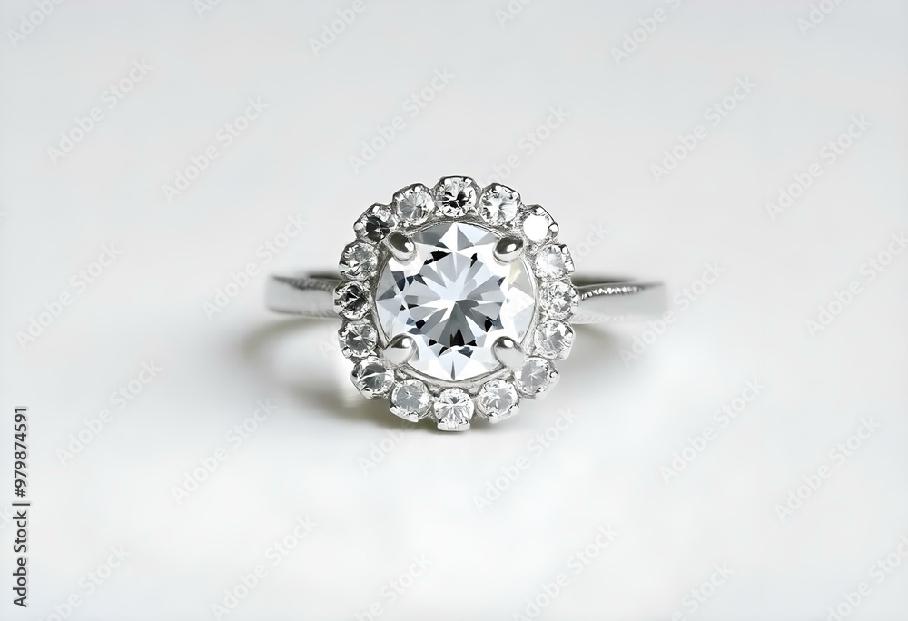 silver ring isolated on a bright white background, featuring a large blue gemstone in the center create with ai