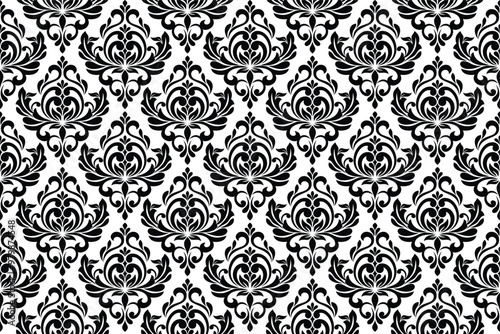 Floral baroque damask seamless pattern. royal wallpaper black and white ornamental vector background.