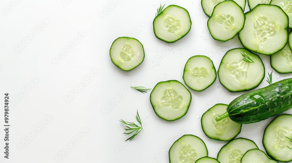 Cucumber slices and whole isolated on white background with space for text Cucumber slices and whole isolated on white background with space for text