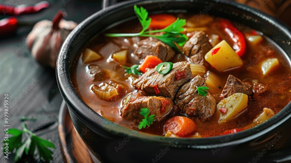 A bowl of stew with meat and vegetables A bowl of stew with meat and vegetables
